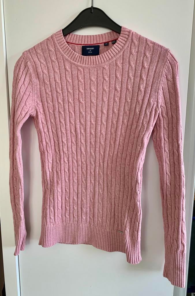 Superdry roze kabeltrui trui katoen met cashmere maat S, Ophalen of Verzenden, Zo goed als nieuw, Maat 36 (S), Roze