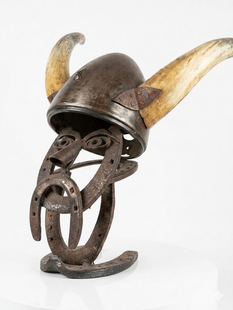 Geweldig mooie scrap art viking warrior 1970 gesigneerd, Antiek en Kunst, Ophalen of Verzenden