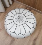 Nieuwe Marokkaanse handgemaakte leren poef, gevuld wit, Minder dan 50 cm, Rond, Nieuw, Ophalen of Verzenden