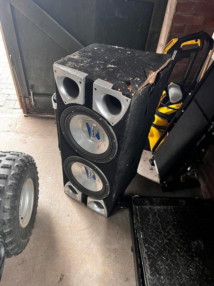 2x 12 inch subwoofer in kist, Audio, Tv en Foto, Luidsprekers, Gebruikt, Subwoofer, 120 watt of meer, Overige merken, Ophalen