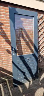 Grijze deur met glas en deurbeslag, Ophalen, Glas, Binnendeur, 200 tot 215 cm