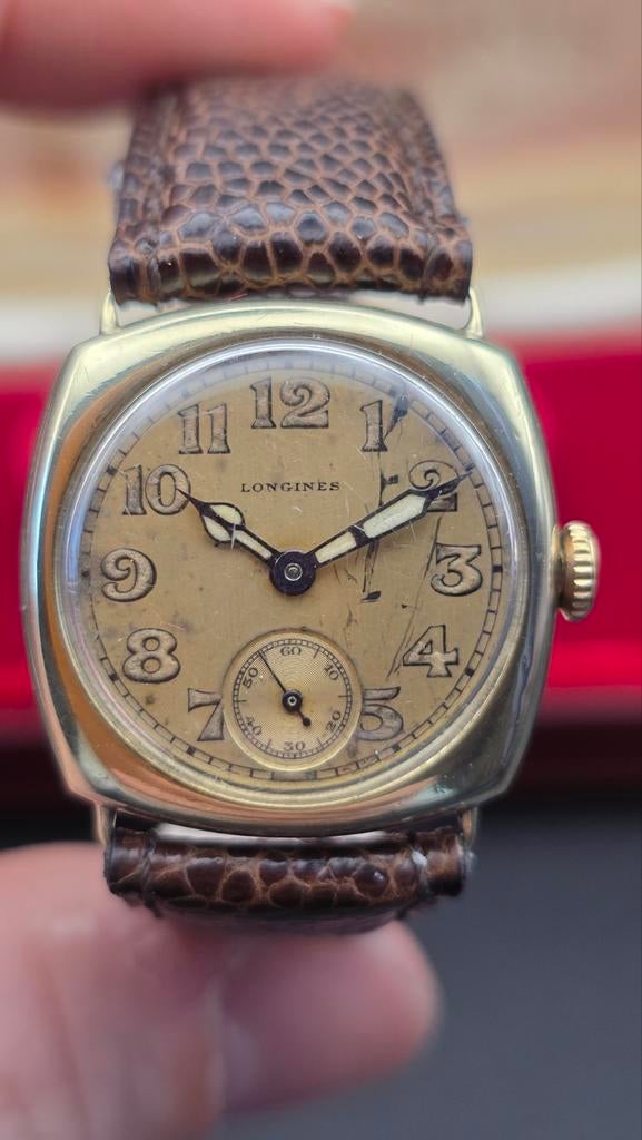 Longines 1920 14kt goud vintage, Overige merken, Ophalen of Verzenden, Goud, Leer