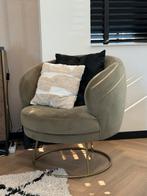 Stijlvolle groene fauteuil met gouden onderstel, Ophalen, Gebruikt, Stof, 75 tot 100 cm