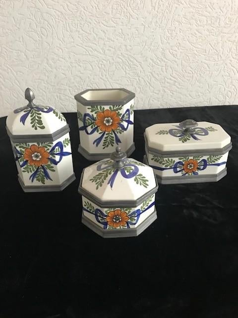 4 prachtige potten van Focke & meltzer/ porcelein met tin, Antiek en Kunst, Ophalen of Verzenden