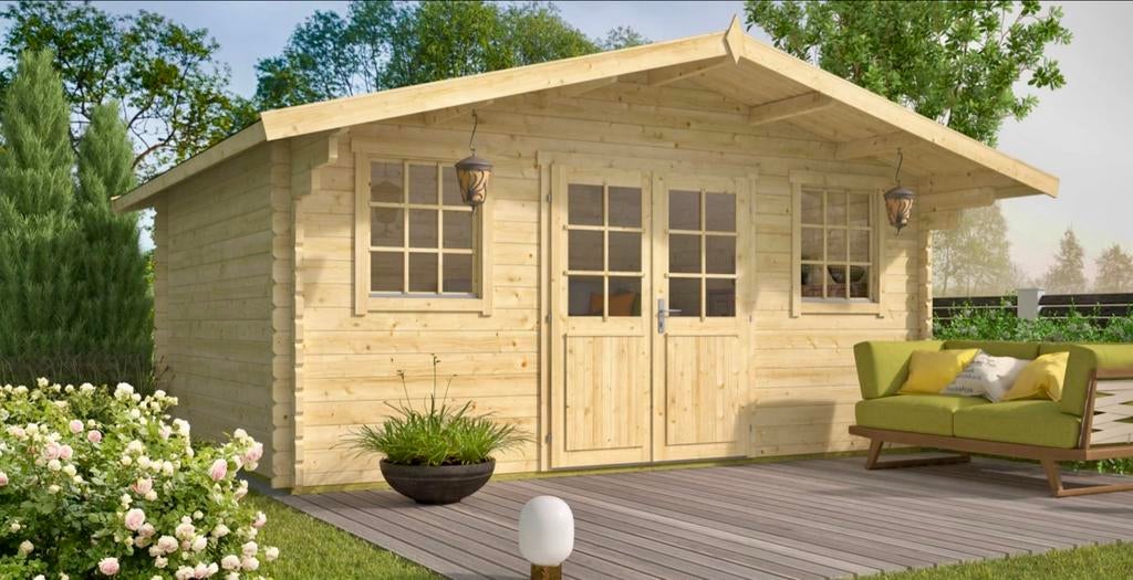 Houten Tuinhuis/Blokhut met 2 ramen en dubbele deur, Ophalen, 200 tot 400 cm, Tuinhuis, 250 tot 500 cm