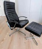 Kebe Bern leren fauteuil met voetenbank, Ophalen, Gebruikt, Leer, 75 tot 100 cm