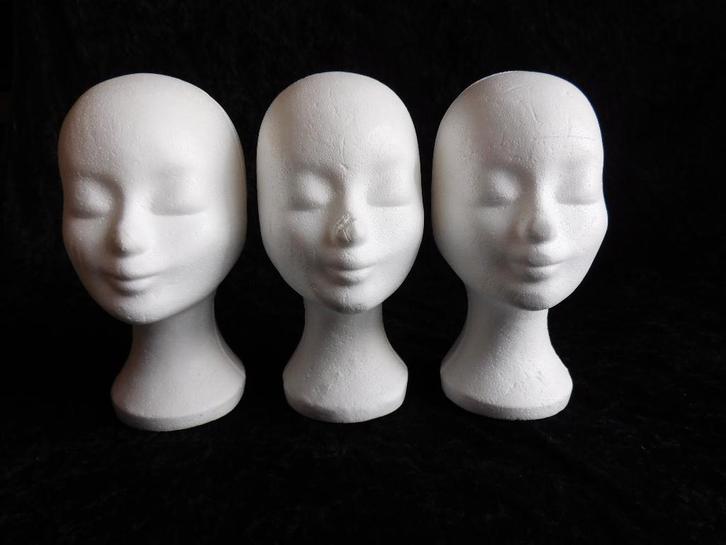 3x Hoofd van piepschuim voor hoed of koptelefoon, hg 29 cm., Verzamelen, Retro, Overige typen, Ophalen of Verzenden