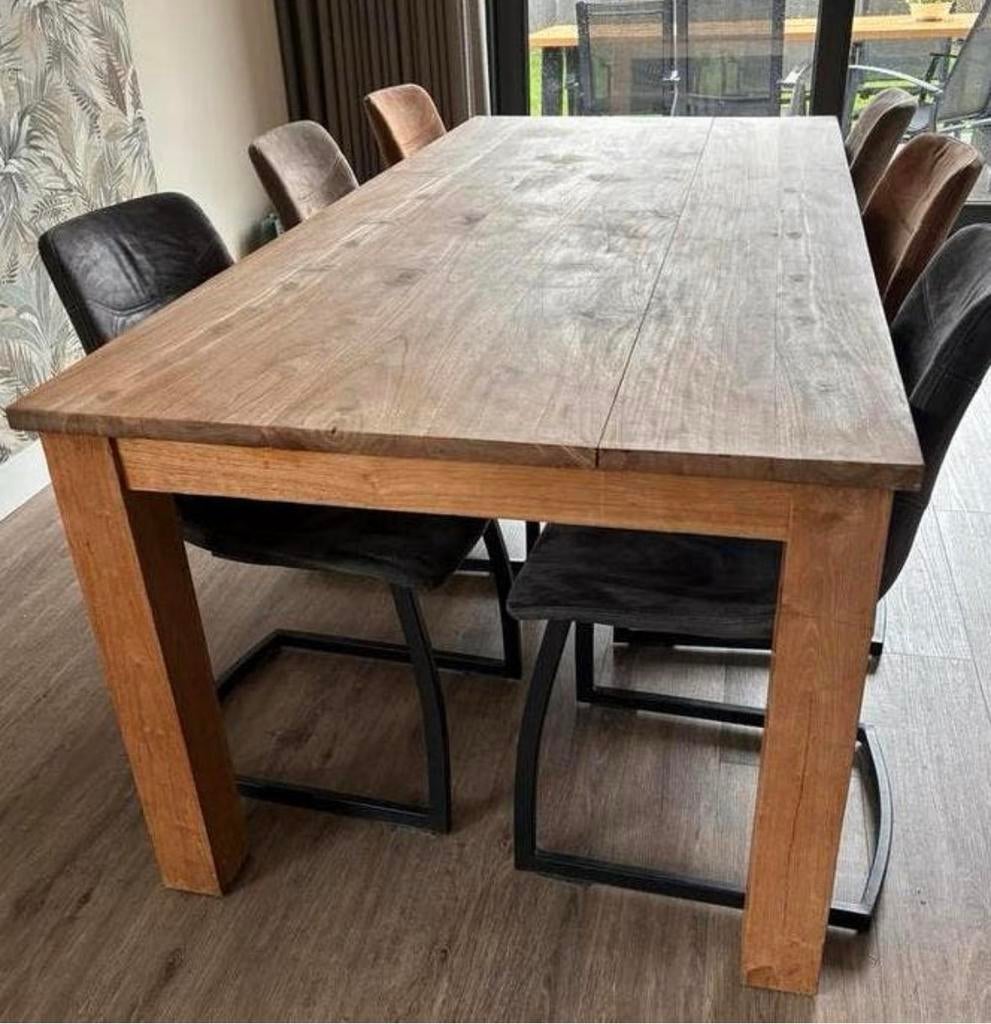 Robuuste houten eettafel, Huis en Inrichting, Tafels | Eettafels, Ophalen, Gebruikt, 200 cm of meer, 50 tot 100 cm