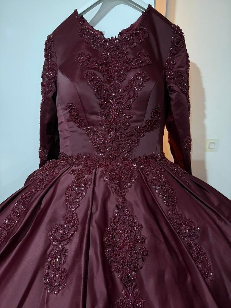 Bordeaux rood henna jurk, Ophalen, Zo goed als nieuw, Rood, Galajurk
