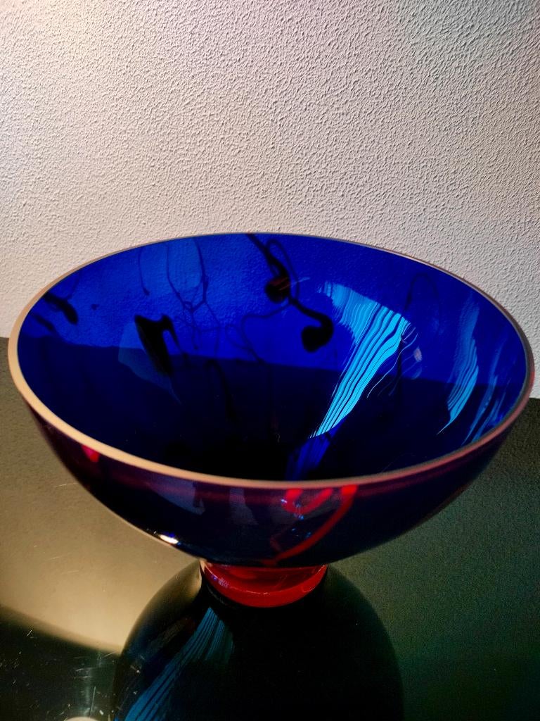 Schaal Glas Bohemen Petrol Vintage Rony Plesl Gesigneerd, Ophalen of Verzenden