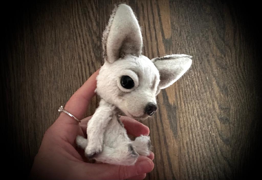 Chihuahua puppy dog hond teddybeer beweegbaar handgemaakt, Verzenden, Zo goed als nieuw, Stoffen beer, Overige merken