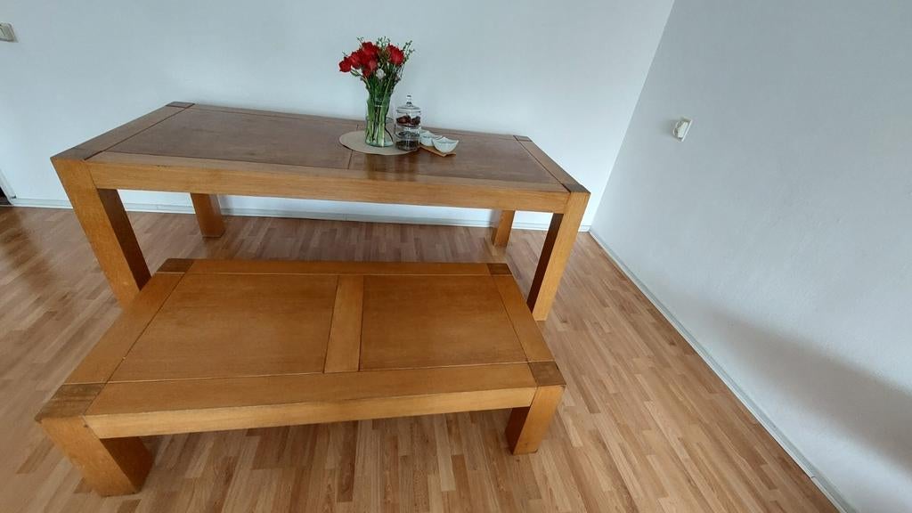 Gratis Eettafel200-90cm salontafel70-40cm set - Massief hout, Huis en Inrichting, Tafels | Eettafels, Gebruikt, 100 tot 150 cm