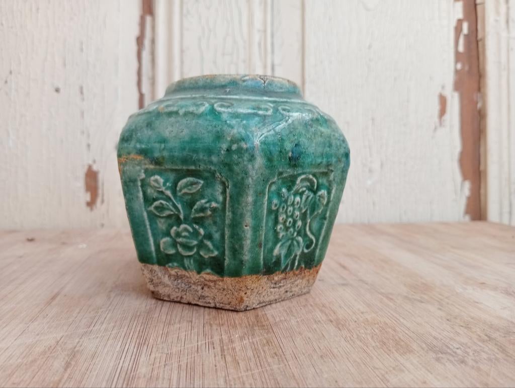 Antieke Chinese Gemberpot - Groen Geglazuurd, Ophalen of Verzenden