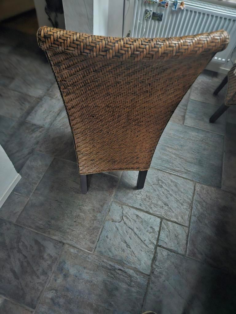 Rotan eetkamerstoel met stoffen zitting, Huis en Inrichting, Gebruikt, Bruin, Landelijk, Bohemian, Eén