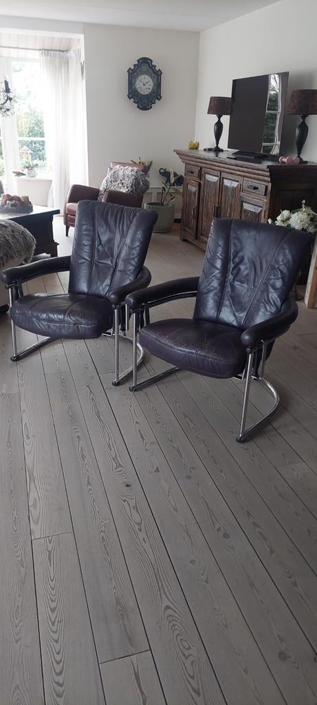 Lederen fauteuils. Ook apart te koop. Samen voor 50 euro, Ophalen, Gebruikt