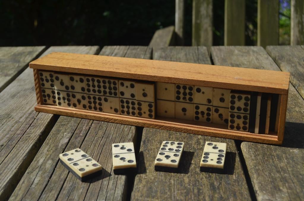 Vintage domino been en ebbenhout dubbel 9, Ophalen of Verzenden