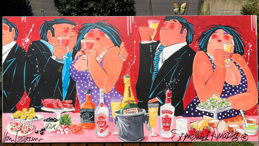 Dikke dames (Van Leersum) schilderij 39x79x3 (hout), Antiek en Kunst, Ophalen