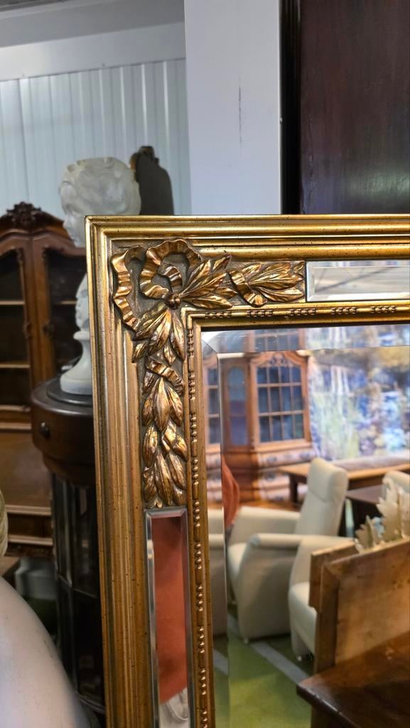 Grote Antieke Rechthoekige Spiegel met Gouden Lijst, Ophalen, Rechthoekig