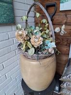 Grote bloempot met kunstbloemen, Tuin en Terras, Ophalen, Kunststof, Minder dan 60 cm, Rond