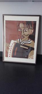 Nicole Montagne 1993. Jongen met accordeon., Antiek en Kunst, Kunst | Schilderijen | Modern, Ophalen