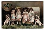 Wenskaart, Bloemenmeisjes, Verzenden, Voor 1920, Gelopen, Feest(dag)