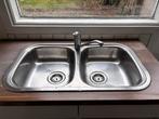 Dubbele RVS Spoelbak met Kraan, Huis en Inrichting, Keuken | Keukenelementen, Ophalen, Gebruikt, Wit, 50 tot 100 cm