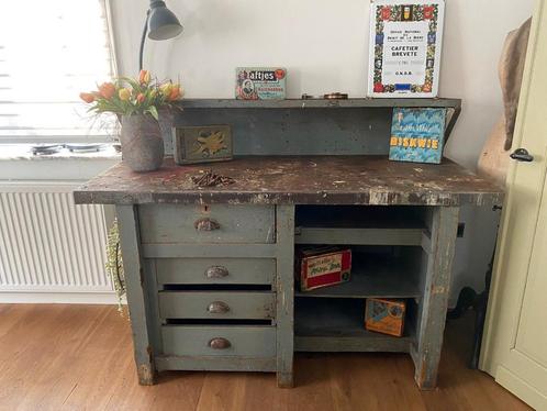 Oude degelijke stoere werkbank ladekast werkplaats kast, Antiek en Kunst, Curiosa en Brocante, Ophalen