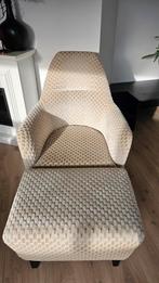Fauteuil met poef beige stof, Ophalen, Gebruikt, 75 tot 100 cm, Stof
