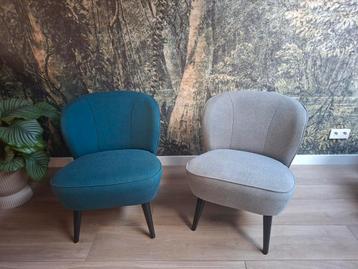 2 Leuke Fauteuils - Blauw/Petrol & Grijs beschikbaar voor biedingen