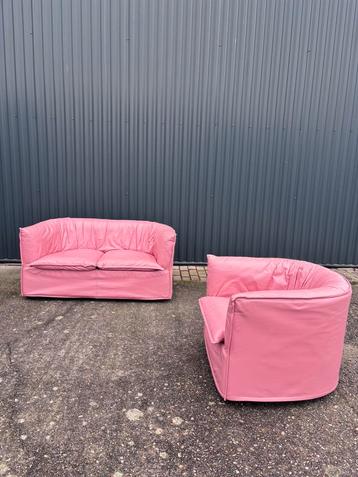 Vintage bank leer design italiaans roze fauteuil  beschikbaar voor biedingen