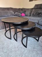 Salontafel Set van 3 Zwart 'Jerrel Kala' – Rond Mangohout &, 50 tot 100 cm, Rond, Zo goed als nieuw, Minder dan 50 cm
