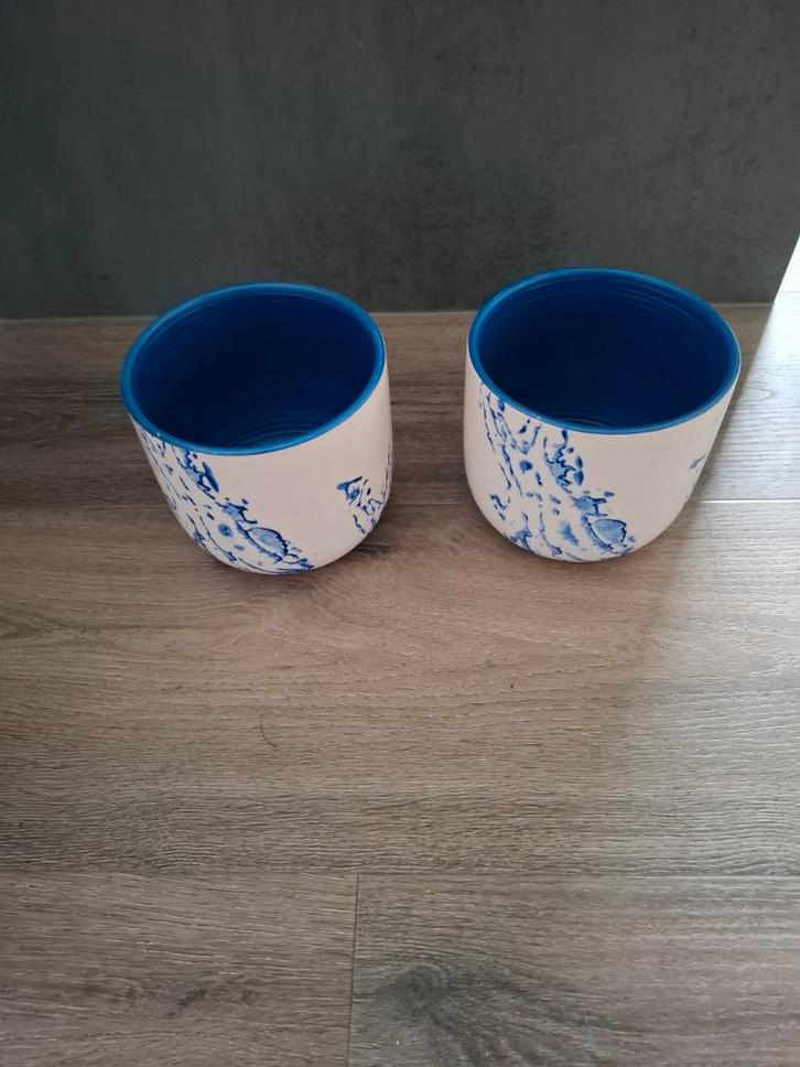 Intratuin bloempotten Blauw & Wit, Tuin en Terras, Bloempotten, Zo goed als nieuw, Aardewerk, Binnen, Balkon, Tuin, Minder dan 40 cm
