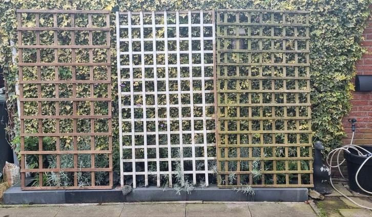 Houten Schuttingdelen - 4 witte., Tuin en Terras, Tuinschermen, Ophalen