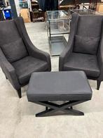 Flamant Lounge set: 2 Fauteuils & Hocker - donkergrijs, Ophalen, Gebruikt, Flamant, 75 tot 100 cm