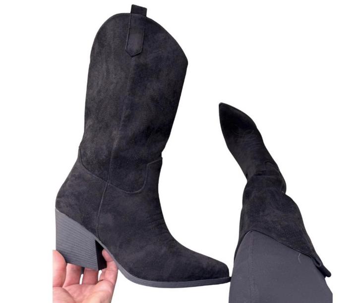 Hippe Suedine Cowboy Laarzen - Maat 36-41, Kleding | Dames, Schoenen, Nieuw, Lage of Enkellaarzen, Zwart, Ophalen of Verzenden