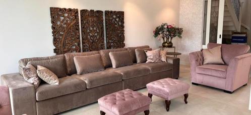 Landelijke fauteuil 1 zits bank loveseat roze velvet knoopj, Huis en Inrichting, Fauteuils, Nieuw, Leer, Stof, 75 tot 100 cm, Ophalen