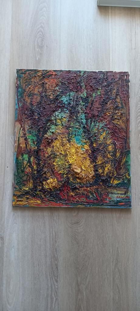 Abstract schilderij van een bos, jaren '60. gesigneerd, Antiek en Kunst, Kunst | Schilderijen | Abstract, Ophalen of Verzenden