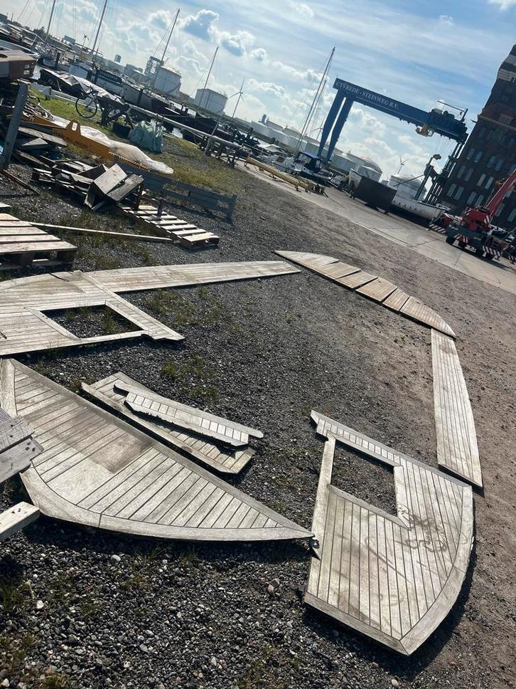 Teak hout Dekdelen 1cm - uit Boot 11M, Watersport en Boten, Bootonderdelen, Gebruikt, Dekbeslag, Zeilboot of Motorboot, Ophalen