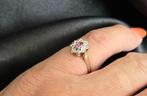 Gouden Vintage ring edelsteen robijn en diamant. 2025/555., ., Ophalen of Verzenden, ., Met edelsteen