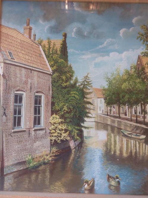Heel mooi van Johannes Hessel Brolsma, gracht in Oudewater, Antiek en Kunst, Kunst | Schilderijen | Klassiek, Ophalen of Verzenden