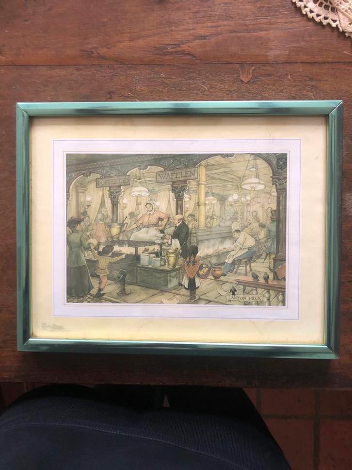 Anton Pieck Wafel en Poffertjes Prent in Lijst, Verzamelen, Foto's en Prenten, Overige onderwerpen, 1980 tot heden, Ophalen of Verzenden