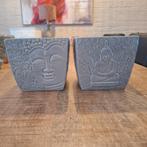 Bloempot boeddha grijs, Tuin en Terras, Vierkant, Ophalen of Verzenden, Zo goed als nieuw, Aardewerk