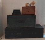 Oude kist / zwart kistje / gereedschapskist, Antiek en Kunst, Curiosa en Brocante, Ophalen