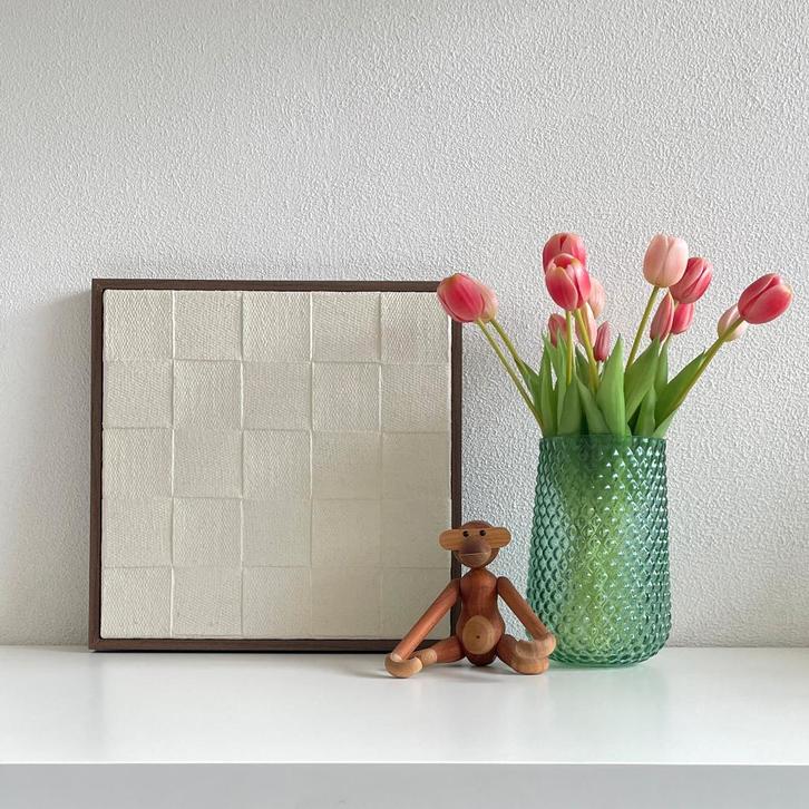 Schilderij Jute op hout - met bruine lijst - handmade., Huis en Inrichting, Woonaccessoires | Schilderijen, Tekeningen en Foto's