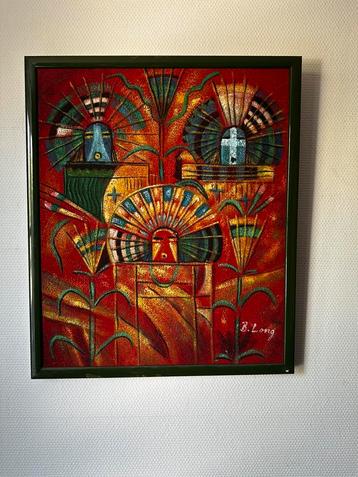 Kleurrijk abstract schilderij – gesigneerd B. Long beschikbaar voor biedingen