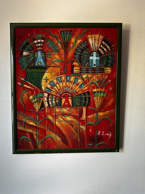 Kleurrijk abstract schilderij – gesigneerd B. Long, Antiek en Kunst, Kunst | Schilderijen | Abstract, Ophalen of Verzenden
