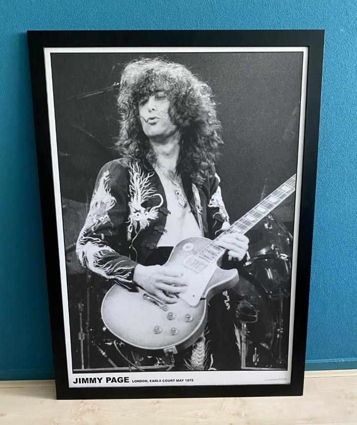 zwart wit schilderij poster JIMMY PAGE van Led Zeppelin, Verzamelen, Posters, Zo goed als nieuw, Muziek, Deurposter of groter