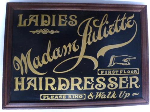 Groot vintage handgeschilderd reclamebord / dames kapper, Verzamelen, Merken en Reclamevoorwerpen, Zo goed als nieuw, Reclamebord