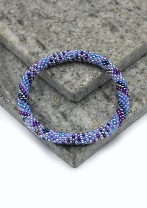 Glaskralen armband - paars en blauw - RB297, Sieraden, Tassen en Uiterlijk, Armbanden, Nieuw, Overige materialen, Overige kleuren