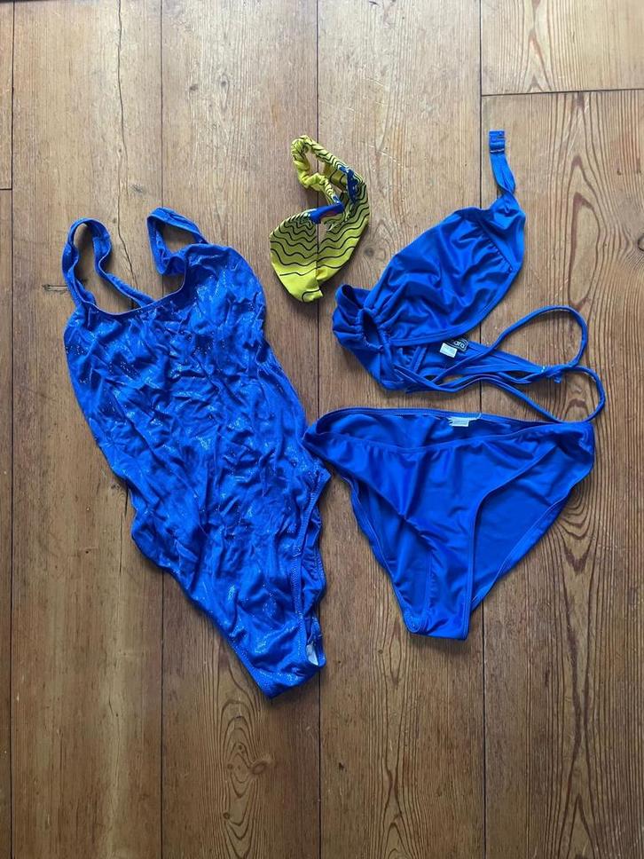 zwempak & bikini + haarband, Kleding | Dames, Badmode en Zwemkleding, Zo goed als nieuw, Badpak, Blauw, Ophalen of Verzenden